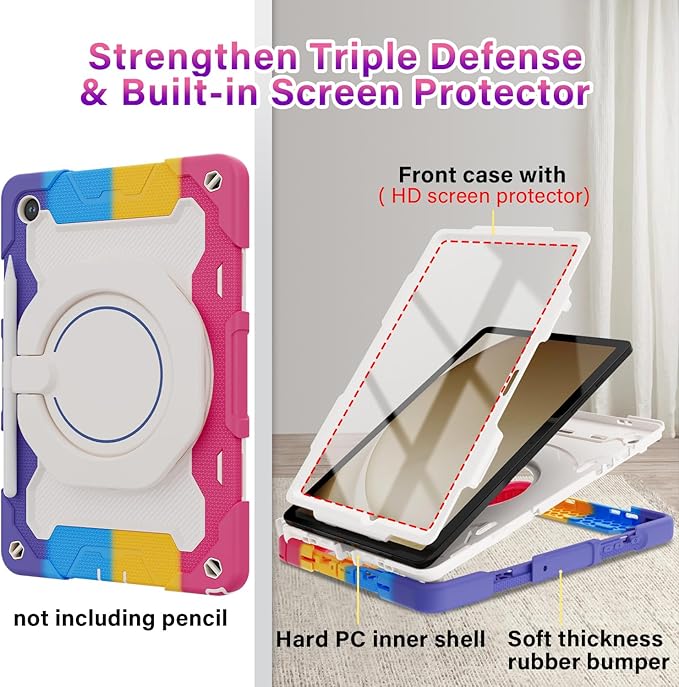 ROISKIN Case for Galaxy Tab A9 Plus 5G/ A9+ 11 Inch with HD Screen Protector & Shoulder Strap,Heavy Duty Military Case for Samsung Galaxy A9 Plus SM-X210/X216/X218 - Rotating Stand for Kids