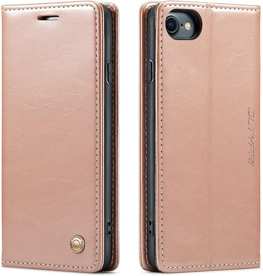 QLTYPRI Case for iPhone 16e, Vintage PU Leather Wallet Case Card Slot Kickstand Magnetic Closure Shockproof Flip Folio Cover for iPhone 16e - Rose Gold