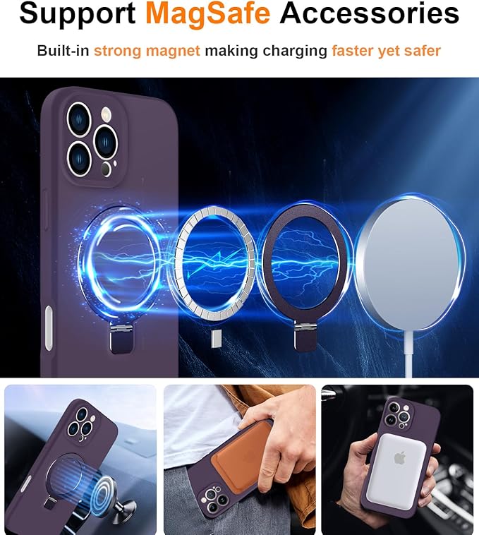 ZHK Liquid Silicone Designed for iPhone 16 pro max Case with Magnet Stand, [Precise Camera Lens Protection][Mil-Grade Drop Shockproof][Soft Anti-Scratch Microfiber Lining] Slim Fit Cover, Purple