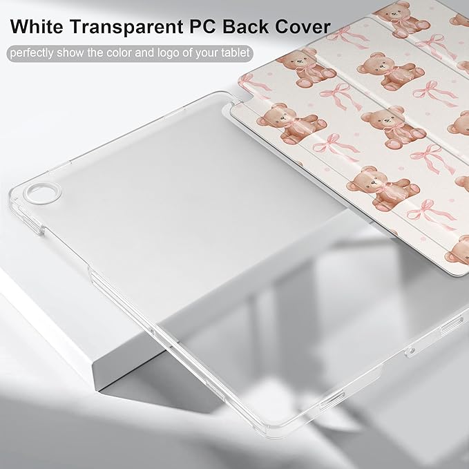 DONGKE Case for Samsung Galaxy Tab A9+/A9 Plus 11 inch 2024 2023 (SM-X210/X216/X218), Slim Stand Hard PC Translucent Back Shell Smart Cover, Auto Wake/Sleep - Bear with Bows