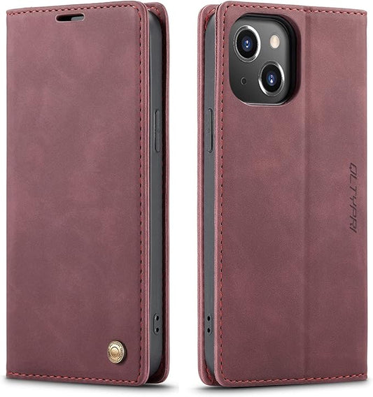 QLTYPRI Case for iPhone 14, Vintage PU Leather Wallet Case Card Slot Kickstand Magnetic Closure Shockproof Flip Folio Book Case Cover for iPhone 14(6.1 inch) - Red