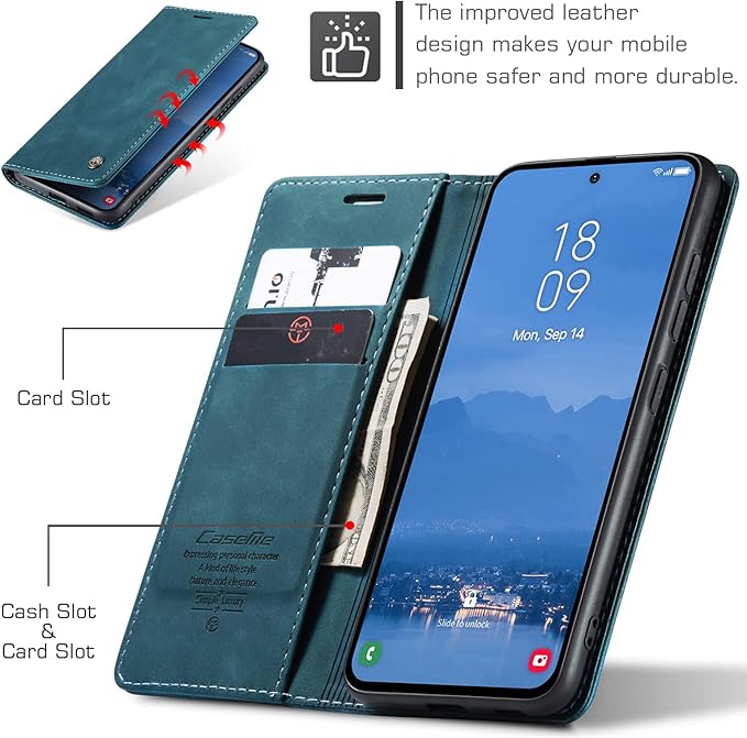 for Samsung Galaxy S25 Plus Case, Flip Wallet Leather Case with Card Holder Magnetic Closure Shockproof Kickstand Protective Phone Cases Cover for Galaxy S25 Plus, Blue-Green