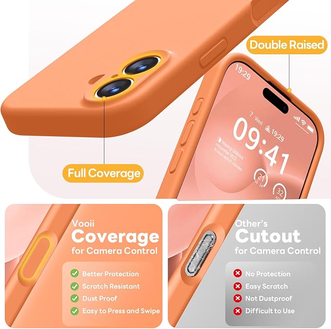 Vooii Magnetic Compatible with iPhone 17 Case (Compatible with Magsafe) (Upgraded Camera Protection) Liquid Silicone Shockproof Full Body Protective Phone Cover for Women Men, Bright Orange, 6.3"