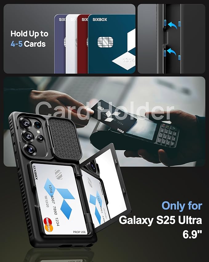 for Samsung Galaxy S25 Ultra Case Wallet with Stand & Phone Lanyard Crossbody (2X Phone Tabs) & Card Holder & Camera Cover, Military Grade Drop Protection Phone Case for S25 Ultra 6.9", Black