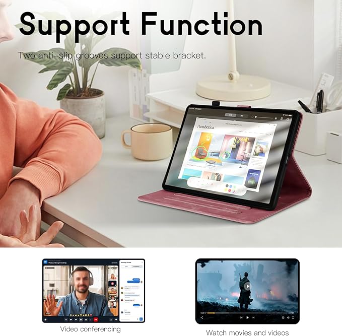 Mantala Funda para for Galaxy Tab A 2019 Case, Soft Touch Faux Leather with Card Slots and Kickstand, Water-Proof Precise Cutouts Compatible with Funda para Samsung Galaxy Tab A 10.1 2019 Pink