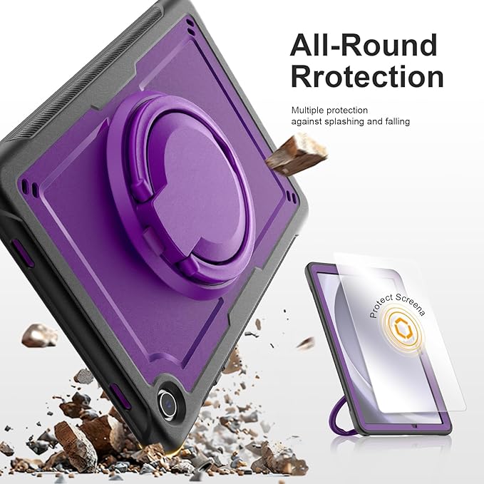 Case for Samsung Galaxy Tab A9 Plus/ A9+ 11 Inch 2023, Lightweight Shockproof Drop-Proof Case, 360° Rotating Handle Stand, Adjustable Shoulder Strap& Pencil Holder (Purple)