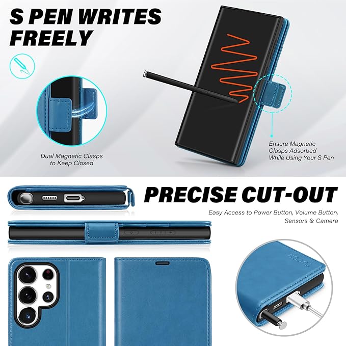 TUCCH Wallet Case for Galaxy S25 Ultra with [TPU Shockproof Interior Case] [RFID Blocking] Folio Stand Card Slot, Magnetic PU Leather Protect Folio Cover Compatible with Galaxy S25 Ultra, Light Blue