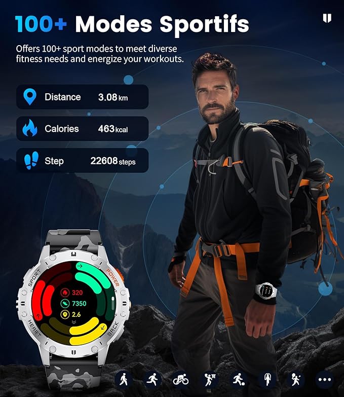 LIGE 1.43" AMOLED Smart Watch for Men with Flashlight, Bluetooth Calling, 100+ Sport Modes, 530mAh, IP68 Waterproof Fitness Tracker for Workout, iOS Android Compatible, Silver Steel