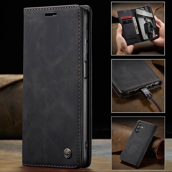 for Samsung Galaxy A15 Case, Flip Wallet Leather Case with Card Holder Magnetic Closure Shockproof Kickstand Protective Phone Cases Cover for Samsung A15,Black