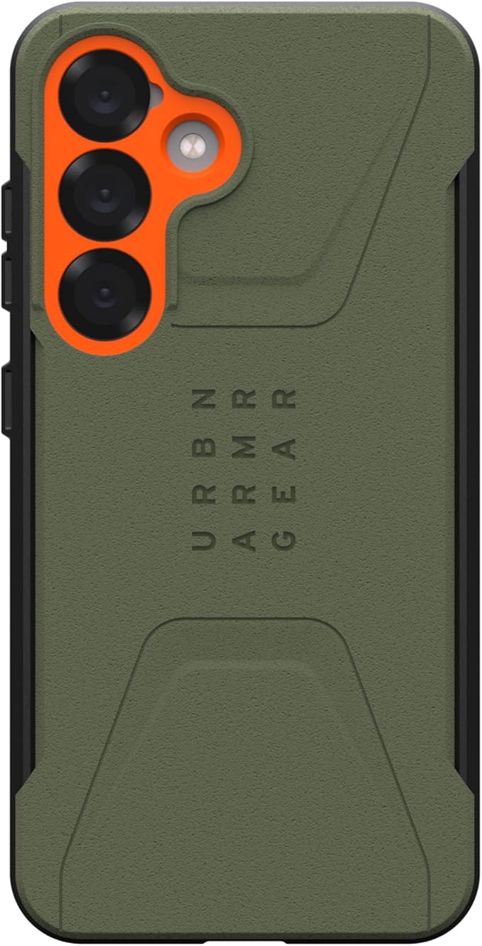 URBAN ARMOR GEAR UAG Designed for Samsung Galaxy S25 Case 6.2" Civilian - Compatible with Magnetic Charging Anti-Slip Rugged Military Drop Tested Protective Cover, Olive Drab/Orange