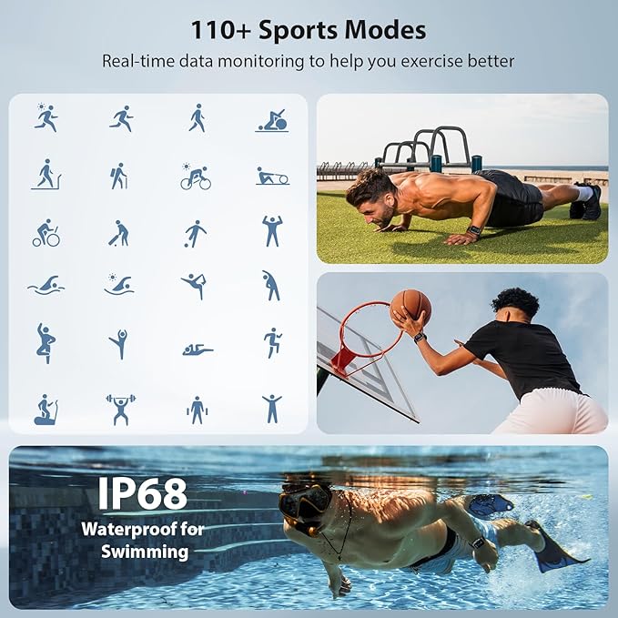 Smart Watch for Women Men, 2025 New Smartwatch (Answer/Make Call) for iPhone/Android, 1.85" HD 60+FPS Screen Fitness Tracker with 110+ Sport Modes, Sleep/Health Monitor, IP68 Waterproof, with 2 Bands