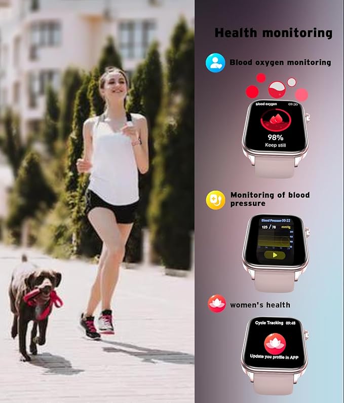 Men's Women's Smart Watch,1.96-inch HD Touchscreen Smartwatch,100+ Sports,Blood Pressure,Heart Rate,Blood Oxygen,Sleep Monitoring,IP68 Waterproof Fitness Tracker,Android iOS iPhone (Pink)