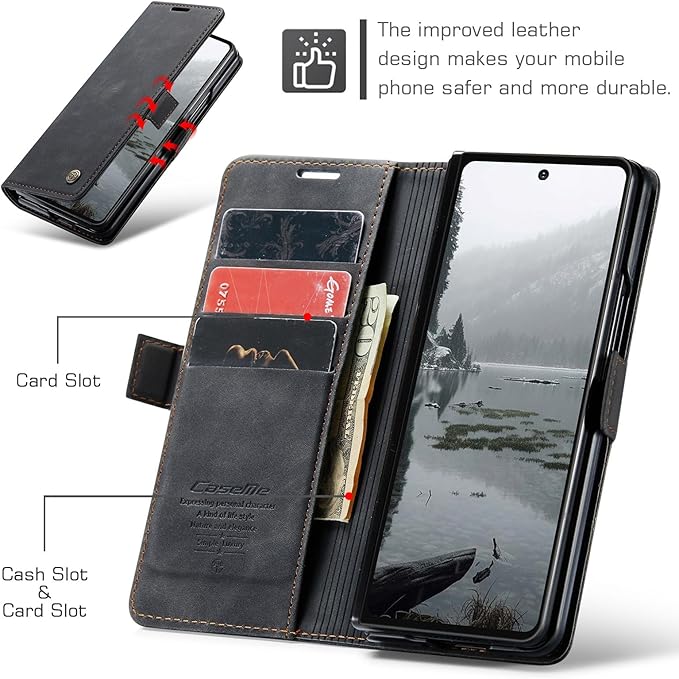 Wallet Case for Samsung Galaxy Z Fold 7 Leather Wallet Flip Cover with Card Holder, Kickstand, Magnetic Closure, RFID Blocking TPU Shockproof Phone Case Compatible with Galaxy Fold 7, Black