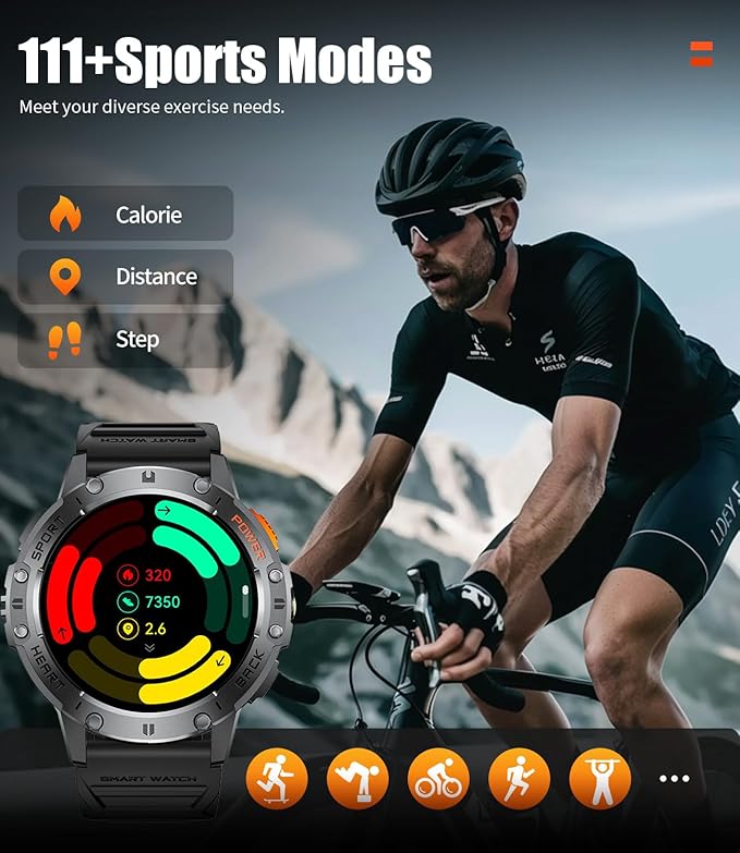 Military Smart Watches for Men with LED Flashlight,3 Straps,1,43'' AMOLED Smartwatch for Men with 530mAh Battery,5ATM Waterproof Fitness Tracker Smart Watch with Answer/Make Call iOS Android