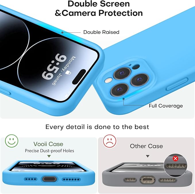 Vooii Compatible with iPhone 14 Pro Max Case, Liquid Silicone Upgrade [Camera Protection] [Soft Anti-Scratch Microfiber Lining] Shockproof Phone Case for iPhone 14 Pro Max 6.7 inch - Blue