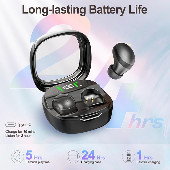 Sleep Earbuds, Invisible Mini Headphones Wireless Bluetooth, Sleep Headphones for Side Sleepers, Small Ear Buds, Hidden Earbuds for Work, Suitable for Sleep, Work, Exercise (Black)