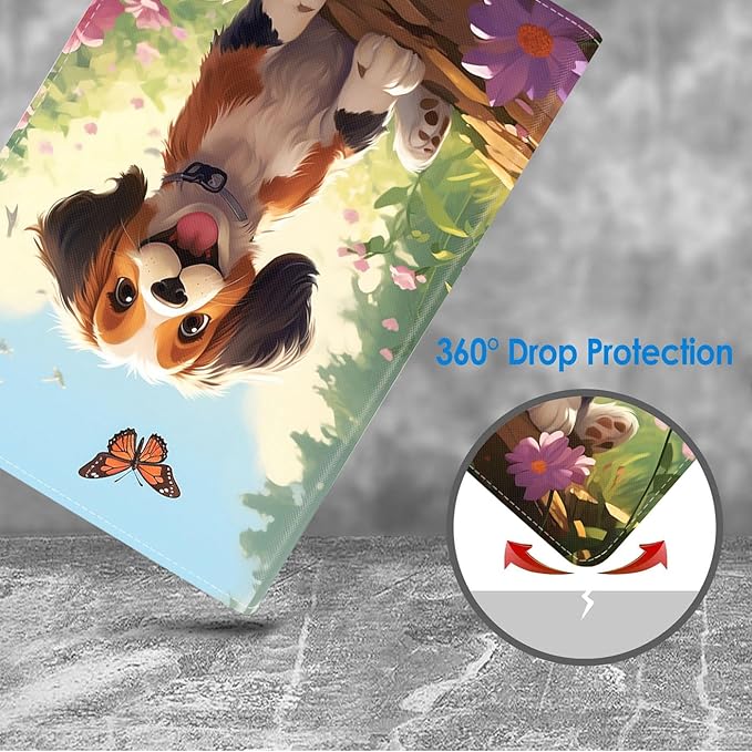 Case for Samsung Galaxy Tab S10 Lite / S10 FE / S9 FE 10.9-Inch / S9 11-Inch, Slim Lightweight PU Leather Stand Cover with Auto Wake/Sleep, Cute Puppy and Butterfly