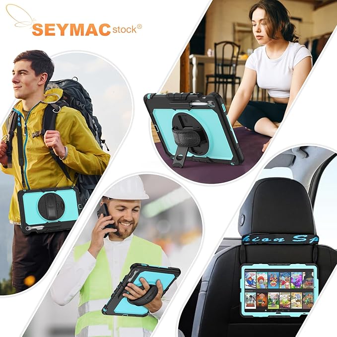 SEYMAC stock Case for Samsung Galaxy Tab S10 FE+ Plus 5G Tablet Case 13.1'' Protective with Screen Protector, Pencil Holder, 360 Rotating Stand, Hand Strap, Shoulder Strap, SkyBlue1