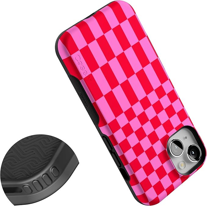 Casely iPhone 14 Case | Vibe Check | Pink Checkerboard | Compatible with MagSafe | Bold Protective Design