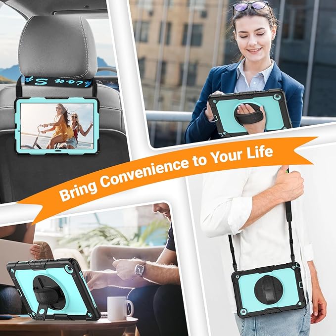 SEYMAC Case for Samsung Galaxy Tab A9+/ A9 Plus 11" (SM-X210/X216/X218), Heavy Duty Shockproof Protective Case with Screen Protector, Rotating Stand and Hand/Shoulder Strap, Light Blue