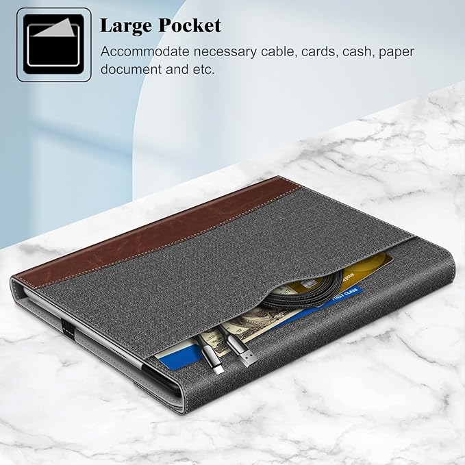 Fintie Case for 13 Inch Microsoft Surface Pro 11/10/9 - Multiple Angle Viewing Portfolio Business Cover with Pocket & Stylus Holder, Compatible with Type Cover Keyboard, Gray/Brown