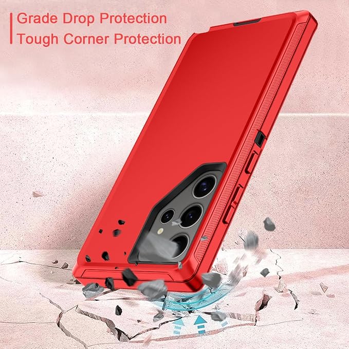 for Samsung Galaxy S24 Ultra Case Heavy Duty Protective Shockproof Dropproof 3-Layer Full Body Protection [Without Screen Protector] Tough Rugged Case for Galaxy S24 Ultra,Red/Black