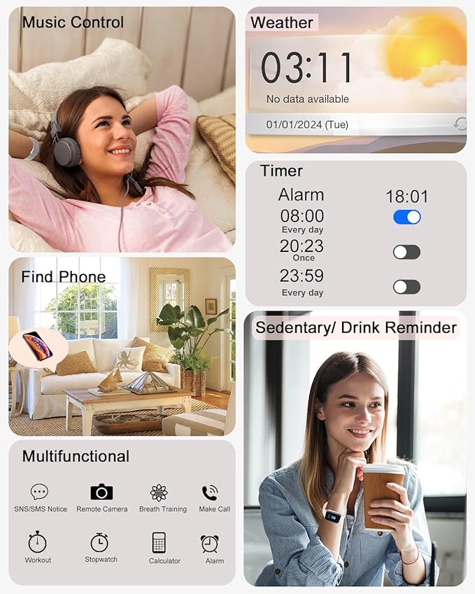 Smart Watch for Women with Bluetooth Call Answer/Dail,1.85" DIY Dial Fitness Watch with Heart Rate Sleep Monitor Step Counter 120+ Sports Modes Waterproof Women's Smart Watch for Android iOS (Silver)