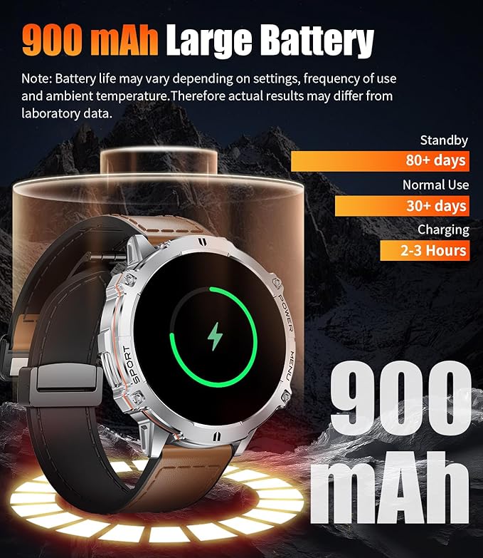 LIGE Smart Watches with 900mAh Battery,1.73" AMOLED relojes para Hombres with Bluetooth Call,110+Sports Mode Tactical Fitness Watch/Heart Rate Sleep Health Monitor/Android iOS Smart Watch