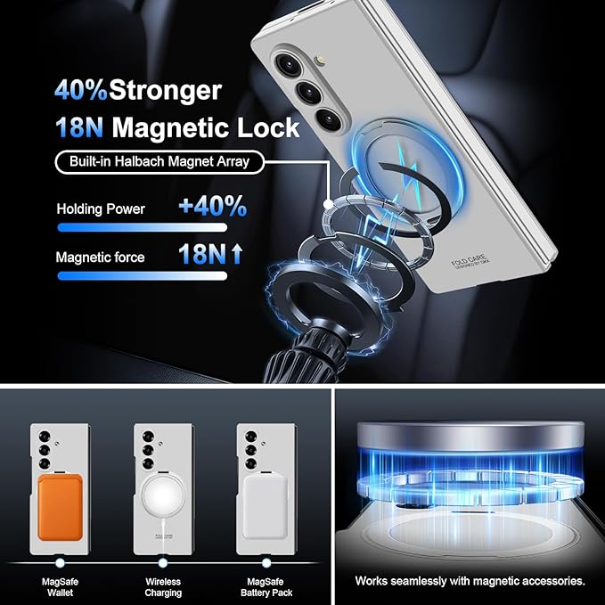 360 Spin Magnetic Stand for Samsung Galaxy Z Fold 7 Case, with Screen Protector [Compatible with MagSafe] Slim PC Hard Ring Holder Kickstand Protection Cover for Samsung Z Fold 7 Phone Case (Silver)