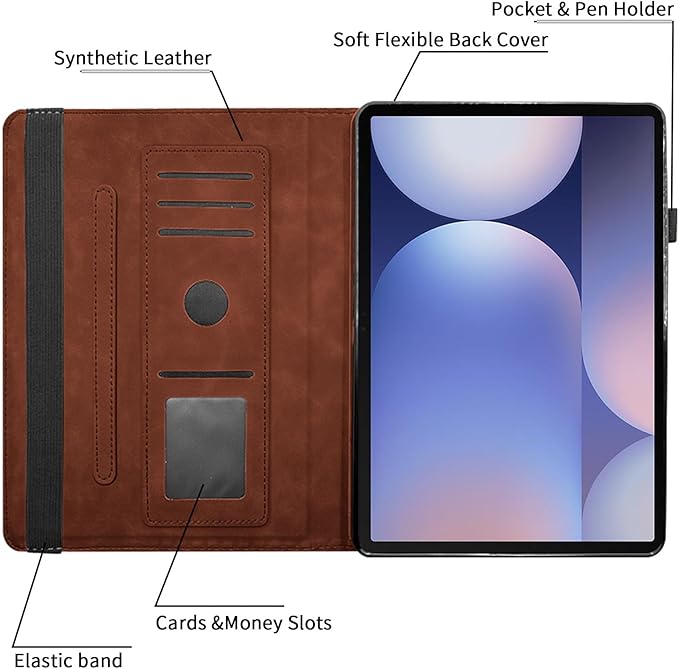 Case for Samsung Galaxy Tab S10 Plus 2024/ S9 FE Plus 5G 12.4 Inch 2023 with Pocket 360° Rotating Multi-Angle Stand Cover Auto Wake/Sleep PU Leather Business Folio Protective Cases, Brown