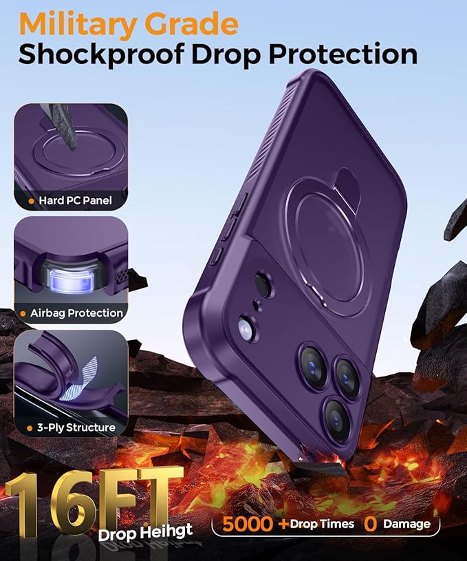 MOCCA Compatible with iPhone 17 Pro Max Case with Magnetic Invisible Stand [Full Camera Protection] [Compatible with Magsafe] Military Drop Shockproof Translucent Matte Phone Case Cover,Deep Purple