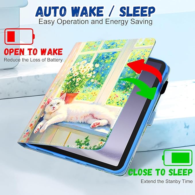 Case for Samsung Galaxy Tab A9+ Plus 11 Inch 2025 2024 2023 (SM-X210/X216/X218), Samsung Tablet A9 Plus Case, Cute PU Leather Folio Stand Cover for Galaxy Tab A9+, Auto Wake/Sleep - Chill Cat