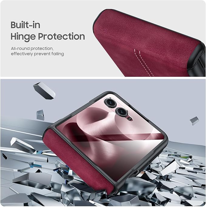 for Motorola Razr Ultra 2025 Case Built-in Screen Protector & Hinge Protection & Ultra Thin PU Leather Matte PC Shockproof Phone Cover Smartphone Case for Moto Razr Ultra 2025 (Red)