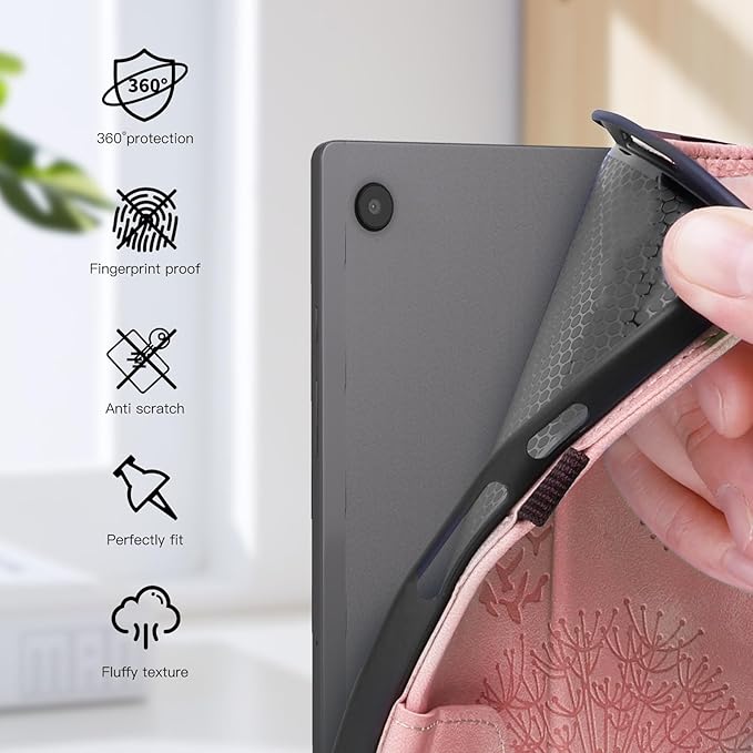 Tablet Case for Samsung Tab A 10.1, Dandelion Design with Kickstand for Pencil Holder, Magnetic Closure Case Compatible with Samsung Galaxy Tab A 10.1 Inch 2019 SM-T510 T515 T517 Rosegold Pink