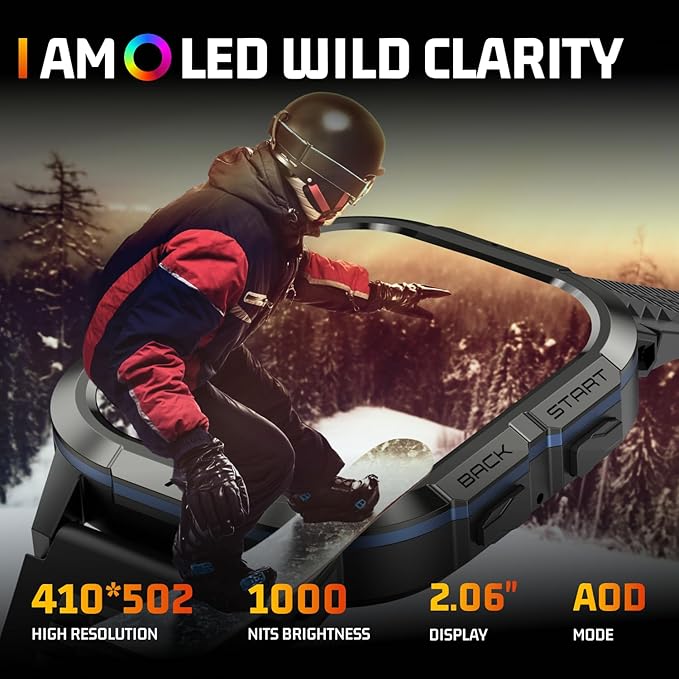 Military Smart Watches for Men-2.06”AMOLED(Answer/Make Calls), IP68 Fitness Activity Step Tracker with Sleep Monitor/110+ Sports Modes, Tactical SmartWatch for Android iOS Samsung Compatible