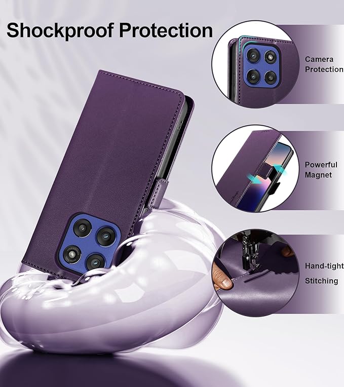 Wallet Flip Case for Moto G Stylus 5G (2025) - [RFID Blocking] Luxury PU Leather Card Holder Magnetic Phone Cover with Kickstand,Shockproof Protective Case,Purple