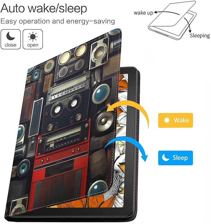 Case for Samsung Galaxy Tab A9 Plus 11 Inch 2023 Model (SM-X210/X216/X218), Slim Lightweight PU Leather Stand Cover with Auto Wake/Sleep, Retro Audio Equipment