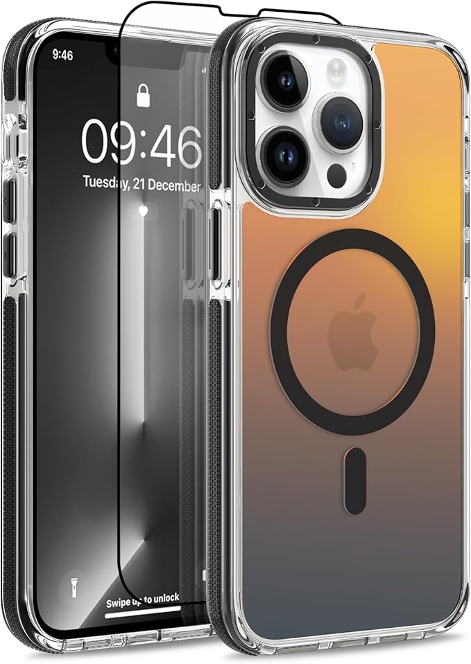 MOWIME Magnetic Case for iPhone 13 Pro Max [Compatible with Magsafe] [Cute Fashion Fluorescent Design] [1 Screen Protector] Slim Translucent Matte Case for iPhone 13 Pro Max 6.7" 2021, Black