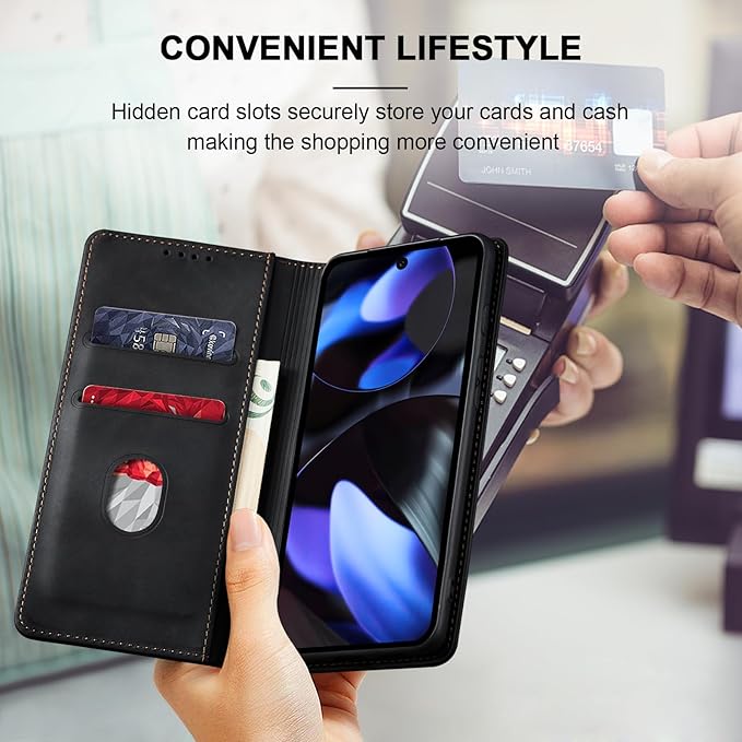 Jasonyu Flip Wallet Case for Google Pixel 9/9 Pro,Leather Magnetic Folio Cover with Card Holder,Kickstand - TPU Shockproof Durable Protective Phone Case,Black