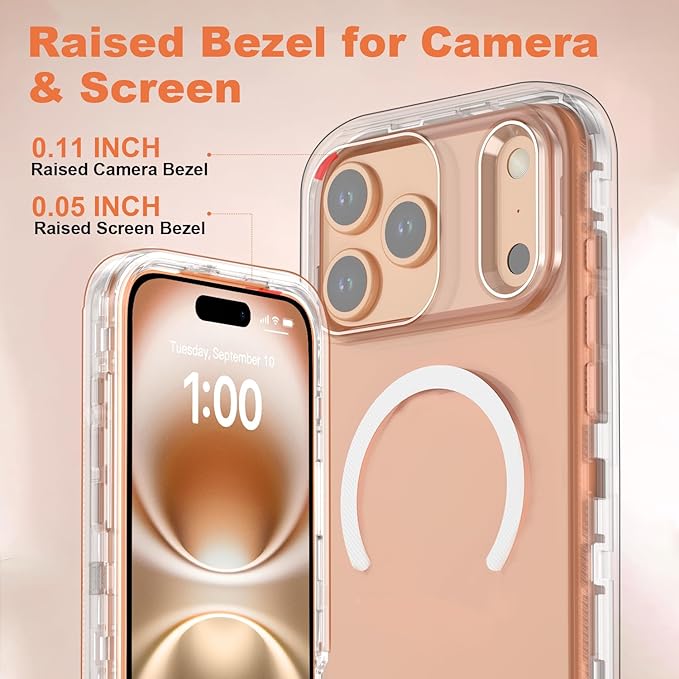 Designed for iPhone 17 Pro Case,[Compatible with Magsafe] [Non-Yellowing] [Without Screen Protector] Shockproof/Dust/Drop Proof 3-Layer Full Body Protection Rugged Heavy Duty Cover, Clear