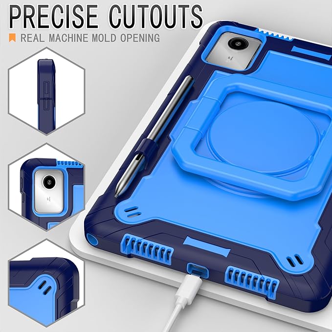 Case for Lenovo Tab M11 11 inch Tablet (TB-330FU / TB-331FC) 2024 Released - Heavy Duty Impact Resistant Case Cover with Rotating Ring Stand (Navy Blue/Blue)