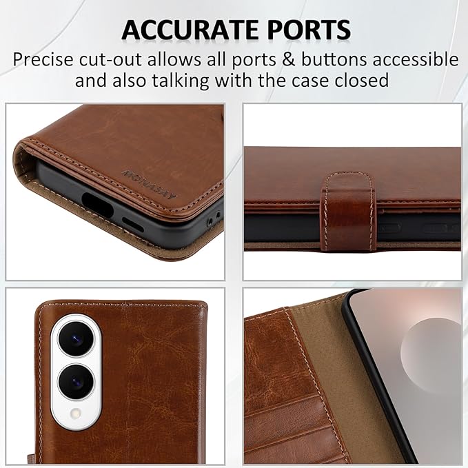 MONASAY Wallet Case Fit for Samsung Galaxy S25 Edge 5G，[Lens & Glass Screen Protector] [RFID Blocking] Flip Folio Leather Cell Phone Cover with Credit Card Holder, 6.7 inch, Brown