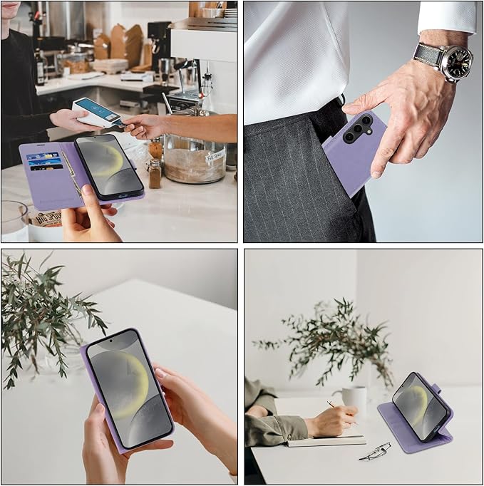 MONASAY Wallet Case Fit for Samsung Galaxy S24 5G, [Lens & Glass Screen Protector Included] [RFID Blocking] Flip Folio Leather Cell Phone Cover with Credit Card Holder, 6.2 inch, Lavenders