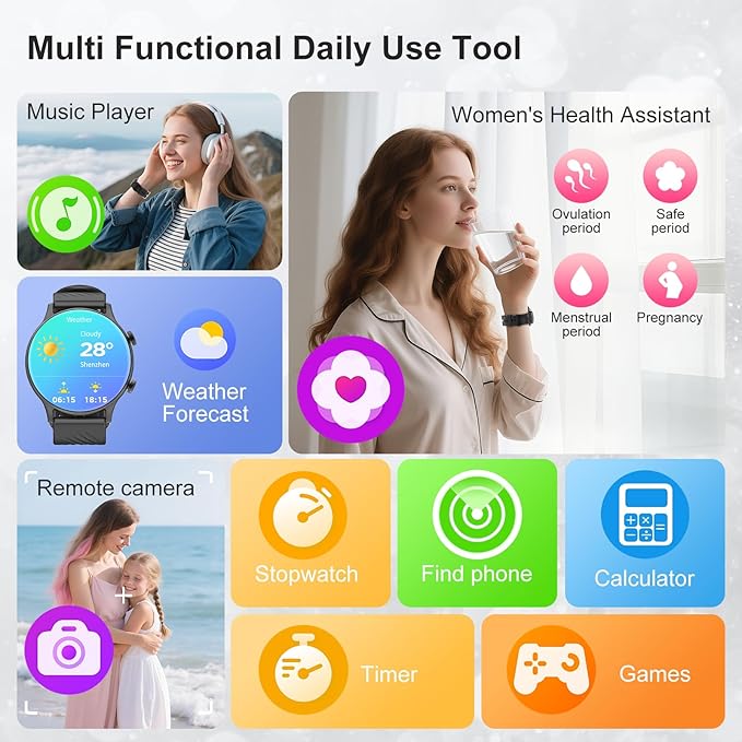 Smart Watch for Women, 1.77" Fitness Tracker with Heart Rate/Sleep/SpO2/Stress Monitor, Fitness Watch for Answer Calls, IP68 Smartwatch for iOS Android, Step Counter Watch, 123+ Sport Modes,2 Bands