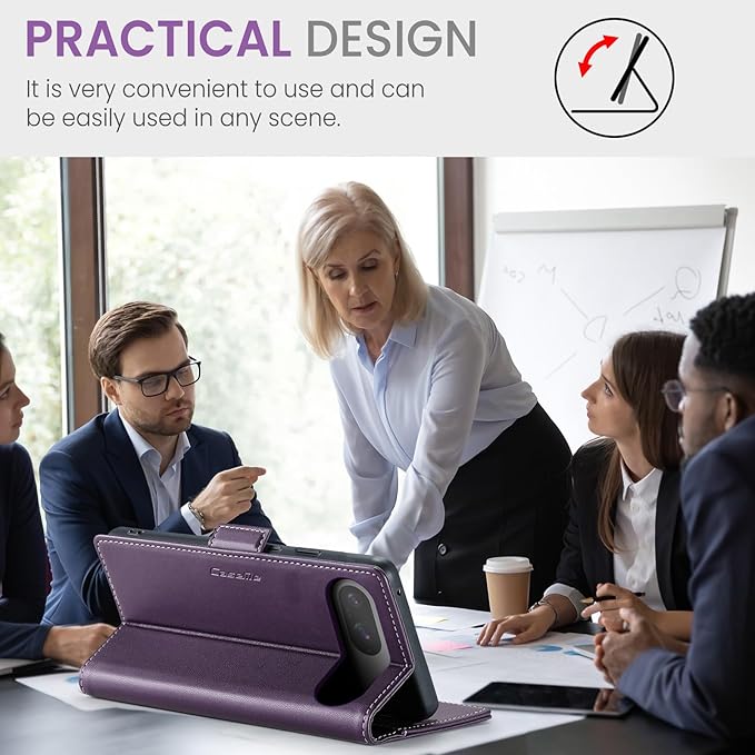 for Google Pixel 9/9 Pro Case, Premium PU Leather Wallet Case Flip Cover with [RFID Blocking][Card Holder][Stand Function] Shockproof Protective for Google 9/9 Pro, Purple