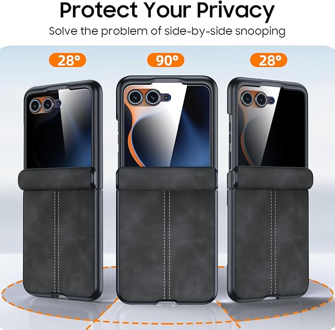 for Motorola Razr 2025 Case/Razr 2024 Case, Built-in Privacy Screen Protector & Hinge Protection & Ultra Thin PU Leather PC Shockproof Phone Cover Smartphone Case for Moto Razr 2025/2024 (Black)