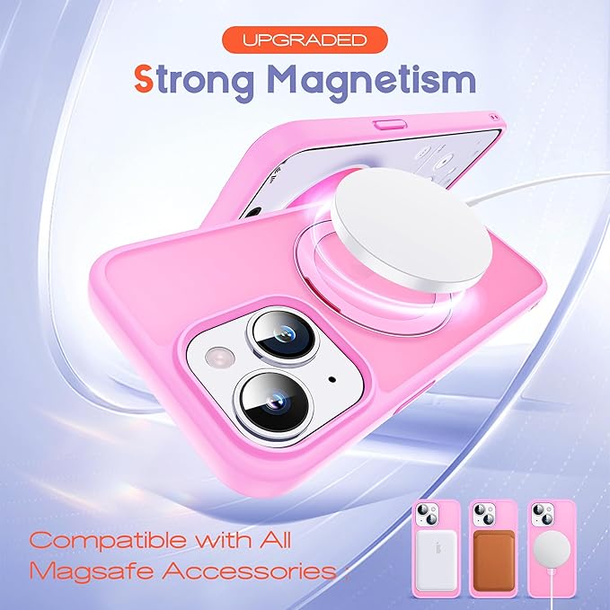 Designed for iPhone 15 Pro Case with Magnetic Ring Stand [Compatible with Mag-Safe] [Military Drop Protection] Shockproof Translucent Phone Cover 6.1" for Women Men,Pink