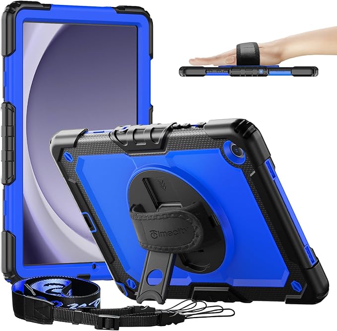 Timecity Case for Samsung Galaxy Tab A9+/ A9 Plus 5G Tablet Case 11'' 2024 SM-X210/X216/X218, Full-Body Protective Case with Screen Protector, 360° Rotating Stand, Hand&Shoulder Strap- Dark Blue