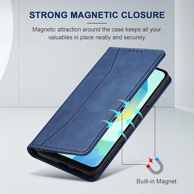 Jasonyu Flip Wallet Case for Samsung Galaxy A16,Leather Magnetic Folio Cover with Card Holder,Kickstand - TPU Shockproof Durable Protective Phone Case,Blue