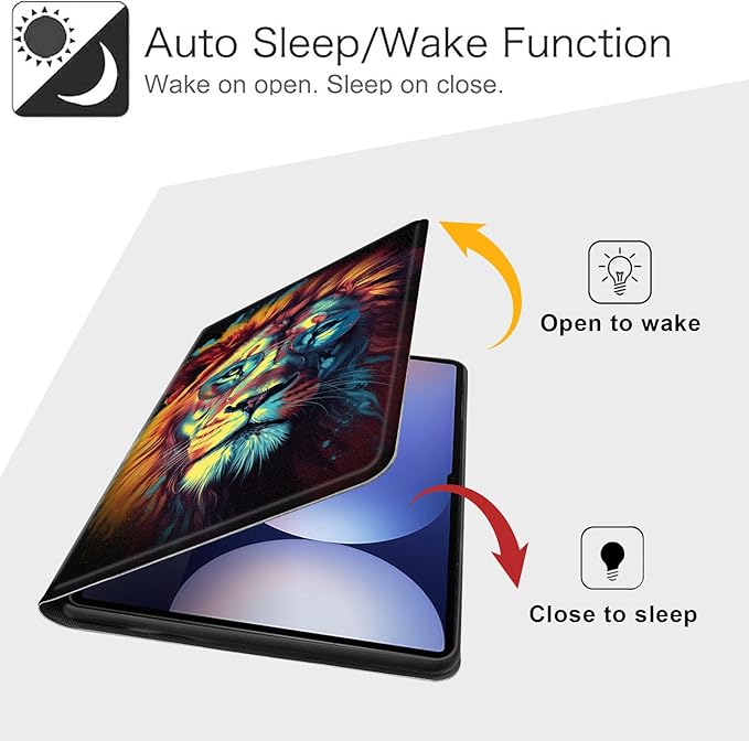 Case for Samsung Galaxy Tab S10 Ultra/Galaxy Tab S9/S8 Ultra 14.6-Inch, Slim PU Leather Stand Cover with Auto Wake/Sleep, Multi-Angle Viewing & Shockproof, Lion with Glasses